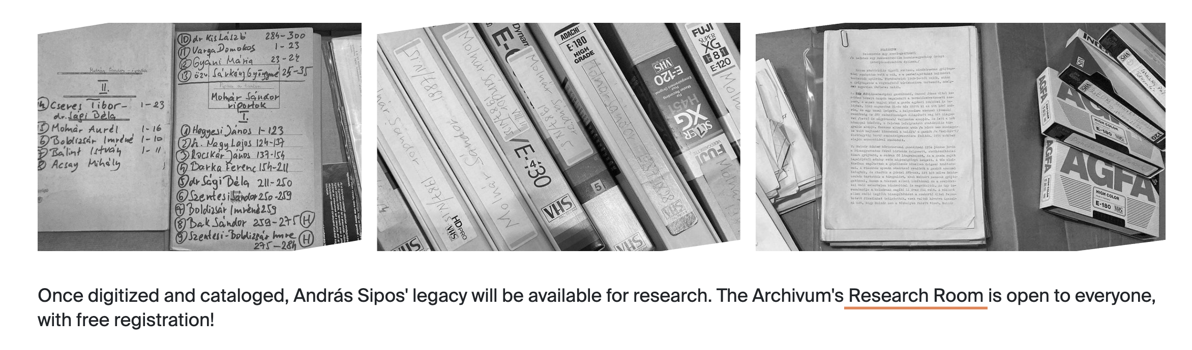 An ImageGallery displaying three archival photographs in a responsive row